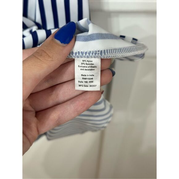 NWOT CABANA LIFE ESSENTIALS NAVY STRIPE SMOCKED WAIST DRESS WOMEN'S MEDIUM - Picture 7 of 13